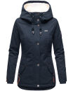 Marikoo Bikoo Damen Teddyfell gefüttert Winterjacke B802 Navy Größe XS - Gr. 34