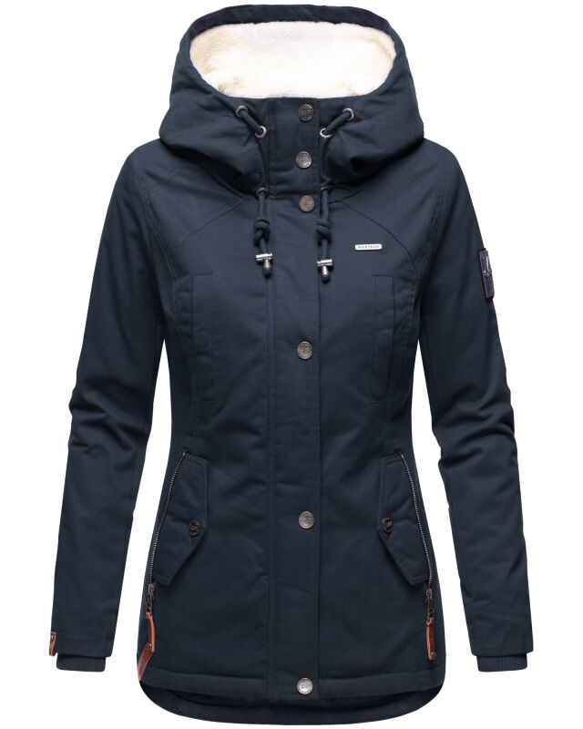 Marikoo Bikoo Damen Teddyfell gefüttert Winterjacke B802 Navy Größe S - Gr. 36