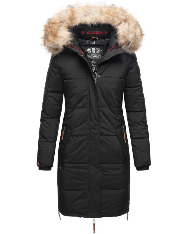 Navahoo Halina Damen Winter Steppmantel mit Kunstfell B803 Schwarz Größe XXL - Gr. 44