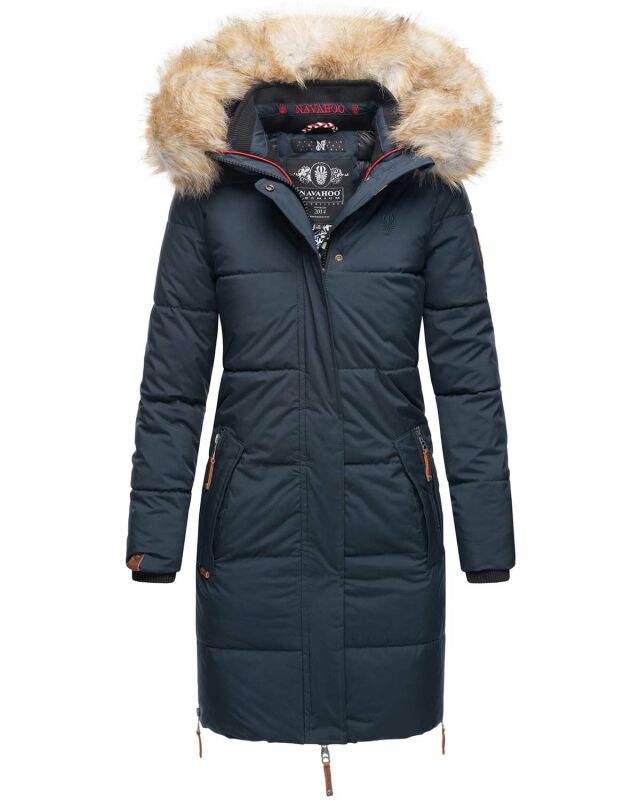 Navahoo Halina Damen Winter Steppmantel mit Kunstfell B803 Navy Größe M - Gr. 38