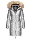 Navahoo Halina Damen Winter Steppmantel mit Kunstfell B803 Silber Größe XL - Gr. 42