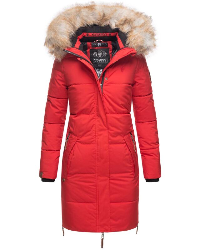 Navahoo Halina Damen Winter Steppmantel mit Kunstfell B803 Rot Größe S - Gr. 36