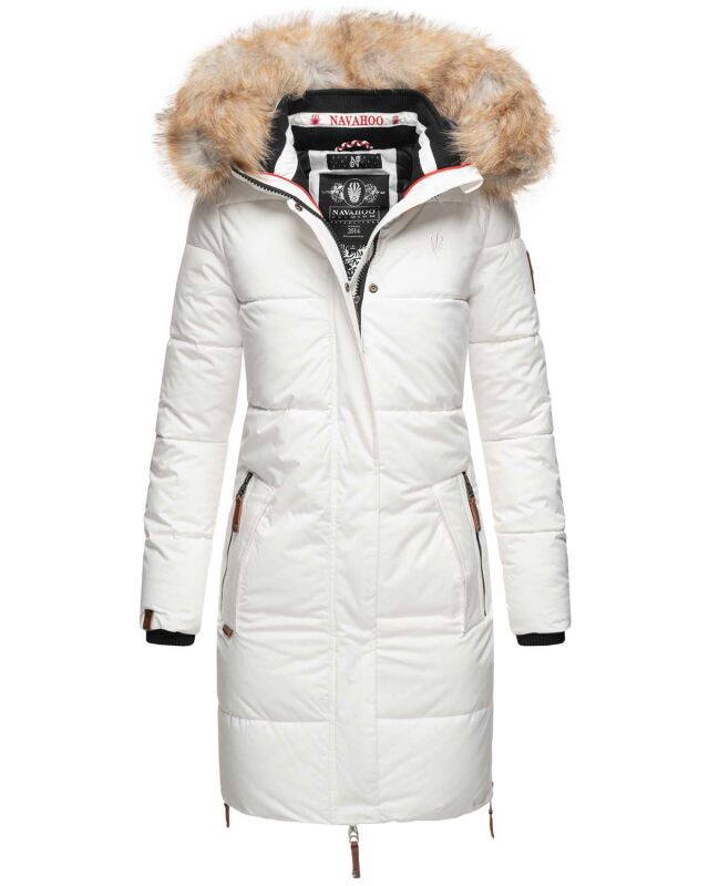 Navahoo Halina Damen Winter Steppmantel mit Kunstfell B803 Weiß Größe M - Gr. 38