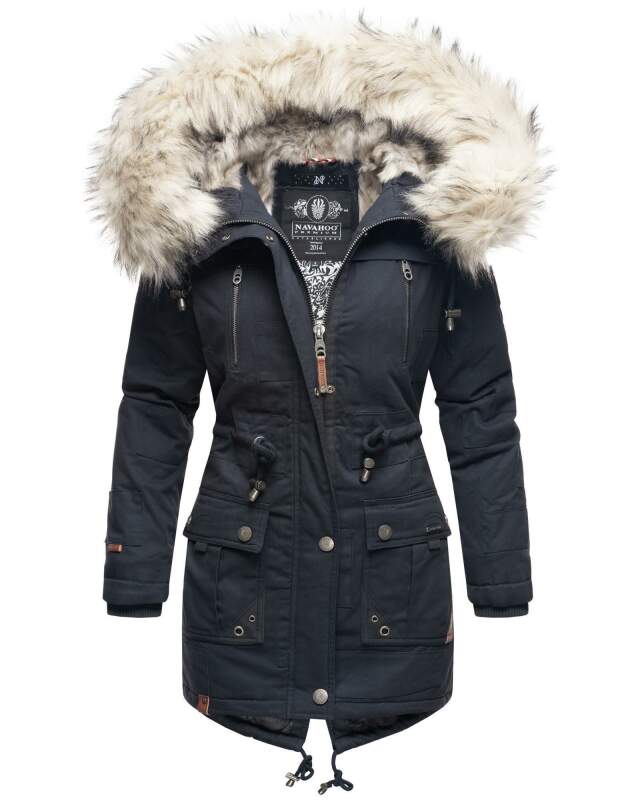 Navahoo Honigfee warme Damen Winter Jacke mit Kapuze und Kunstfell B805 Navy Größe S - Gr. 36