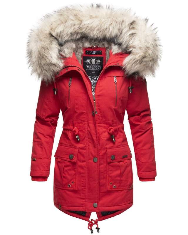 Navahoo Honigfee warme Damen Winter Jacke mit Kapuze und Kunstfell B805 Rot Größe XS - Gr. 34