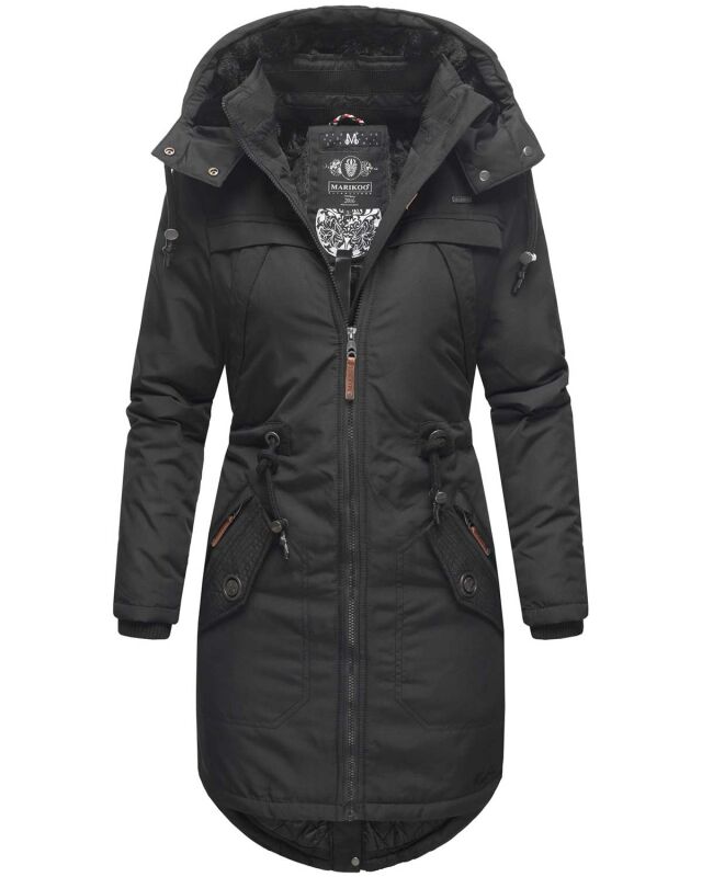 Marikoo Kamil warme Damen Winter Jacke lang mit Kapuze B807 Schwarz Größe L - Gr. 40