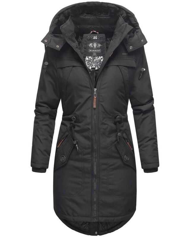 Marikoo Kamil warme Damen Winter Jacke lang mit Kapuze B807 Schwarz Größe XL - Gr. 42