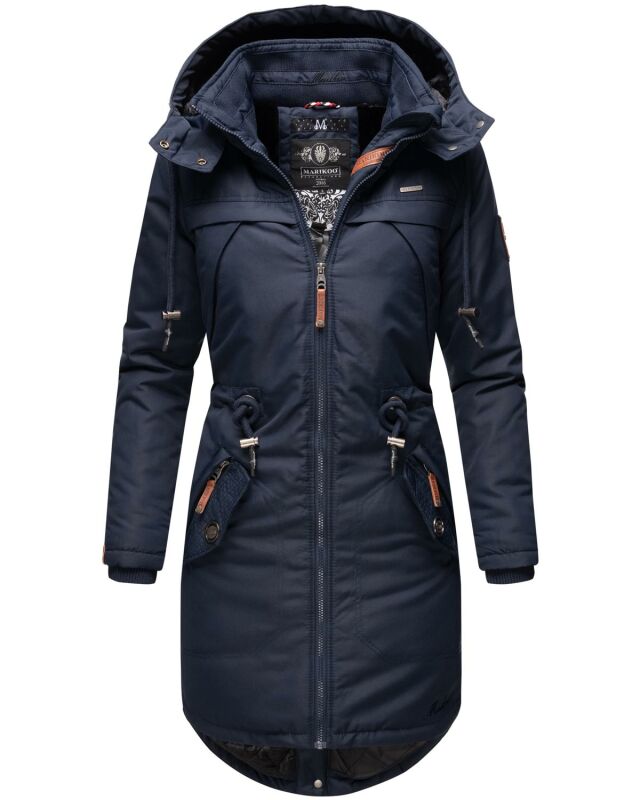 Marikoo Kamil warme Damen Winter Jacke lang mit Kapuze B807 Navy Größe XS - Gr. 34