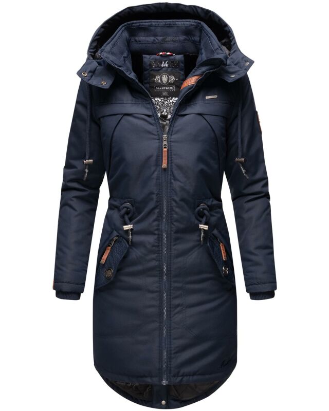 Marikoo Kamil warme Damen Winter Jacke lang mit Kapuze B807 Navy Größe XS - Gr. 34