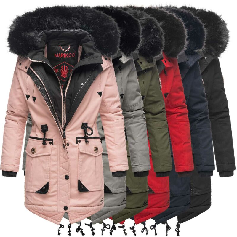 Marikoo Knutschkugel Damen Winter Jacke mit Kunstfell B812