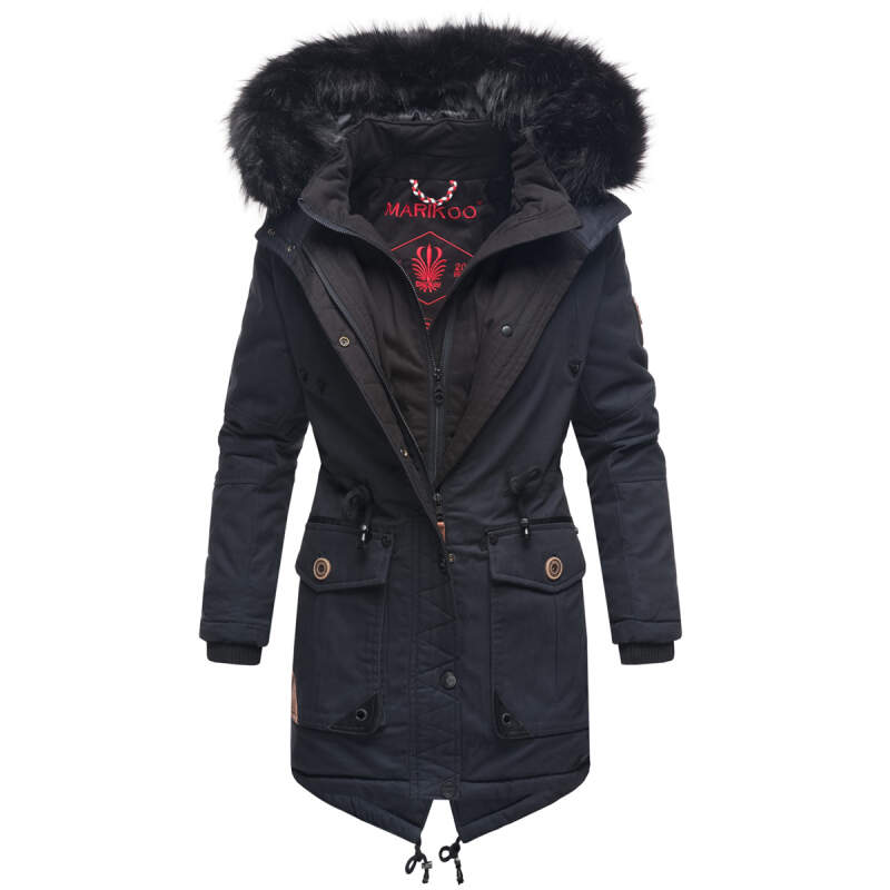 Marikoo Knutschkugel Damen Winter Jacke mit Kunstfell B812 Navy Größe XS - Gr. 34