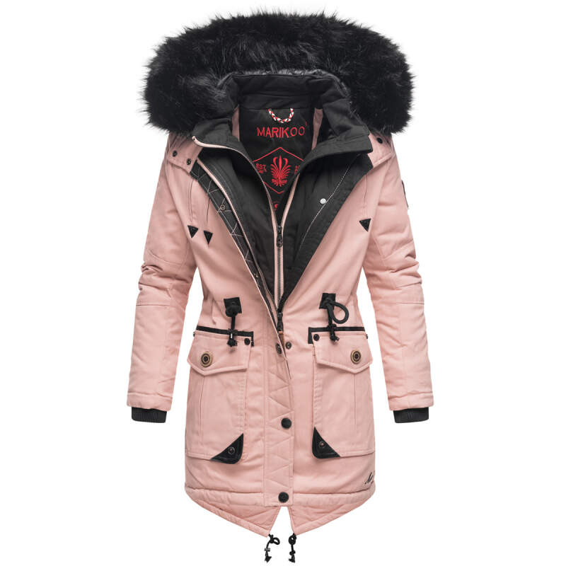 Marikoo Knutschkugel Damen Winter Jacke mit Kunstfell B812 Rosa Größe XXL - Gr. 44