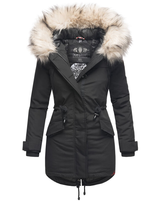 Navahoo Lady Like warme Damen Winterjacke mit Kapuze und Kunstfell B814 Schwarz Größe M - Gr. 38