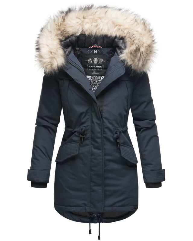 Navahoo Lady Like warme Damen Winterjacke mit Kapuze und Kunstfell B814 Navy Größe XS - Gr. 34