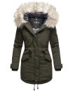 Navahoo Lady Like warme Damen Winterjacke mit Kapuze und Kunstfell B814 Olive Größe XS - Gr. 34