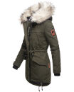 Navahoo Lady Like warme Damen Winterjacke mit Kapuze und Kunstfell B814 Olive Größe XS - Gr. 34