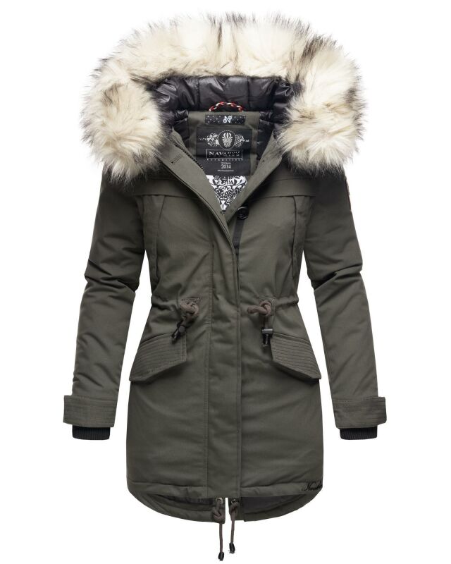 Navahoo Lady Like warme Damen Winterjacke mit Kapuze und Kunstfell B814 Anthrazit Größe XS - Gr. 34