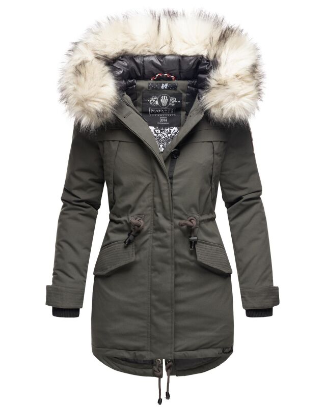 Navahoo Lady Like warme Damen Winterjacke mit Kapuze und Kunstfell B814 Anthrazit Größe XL - Gr. 42