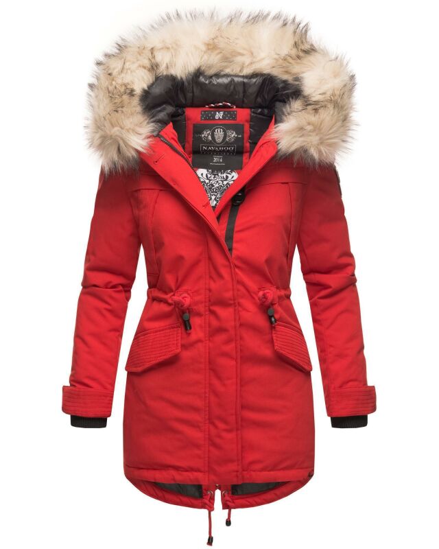 Navahoo Lady Like warme Damen Winterjacke mit Kapuze und Kunstfell B814 Rot Größe XS - Gr. 34