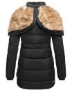 Marikoo warme Damen Winterjacke mit Kapuze Parka Kunstfell B817 Schwarz-Gr.XS