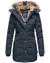 Marikoo warme Damen Winterjacke mit Kapuze Parka Kunstfell B817 Navy-Gr.S