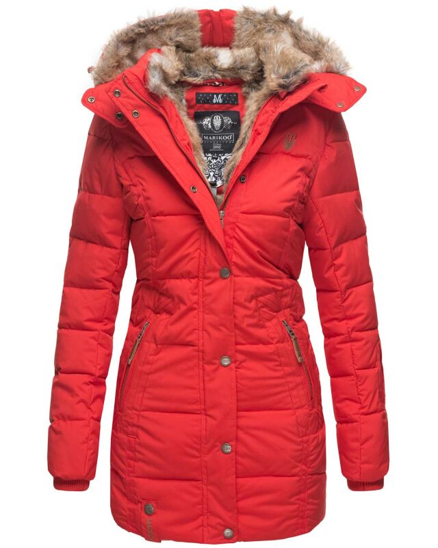 Marikoo warme Damen Winterjacke mit Kapuze Parka Kunstfell B817 Rot-Gr.S