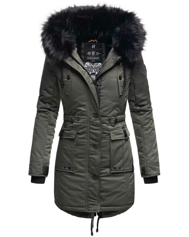 Navahoo Luluna Princess warme Damen Winter Jacke mit Kunstfell B818 D-Grau-Gr.XS