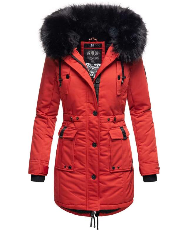 Navahoo Luluna Princess warme Damen Winter Jacke mit Kunstfell B818 Rot-Gr.XS