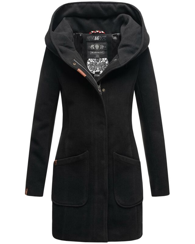 Marikoo Maikoo Damen Mantel mit Kapuze Trenchcoat Jacke B819 Schwarz Größe S - Gr. 36