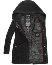 Marikoo Maikoo Damen Mantel mit Kapuze Trenchcoat Jacke B819 Schwarz Größe L - Gr. 40