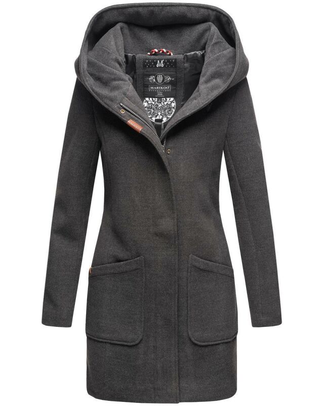 Marikoo Maikoo Damen Mantel mit Kapuze Trenchcoat Jacke B819 Anthrazit Größe S - Gr. 36