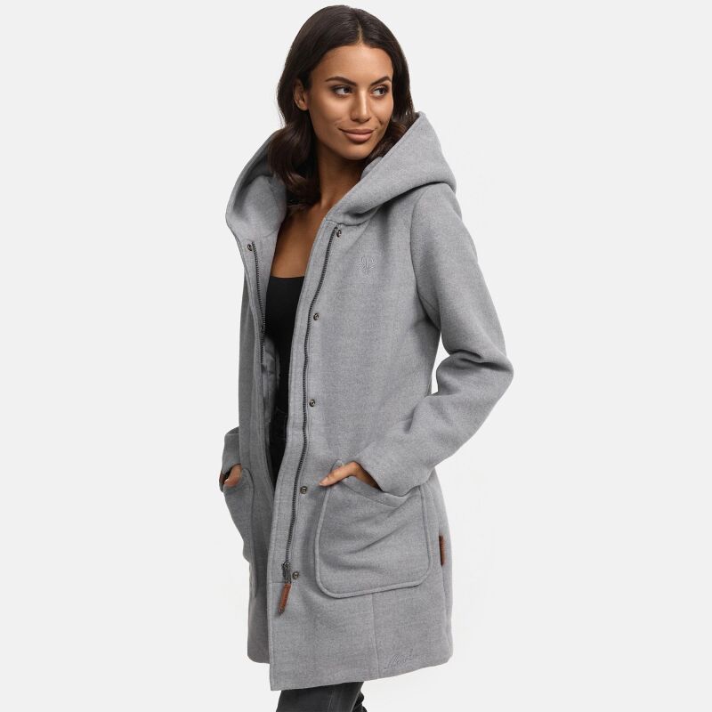 Marikoo Maikoo Damen Mantel mit Kapuze Trenchcoat Jacke B819 Hellgrau Größe XL - Gr. 42