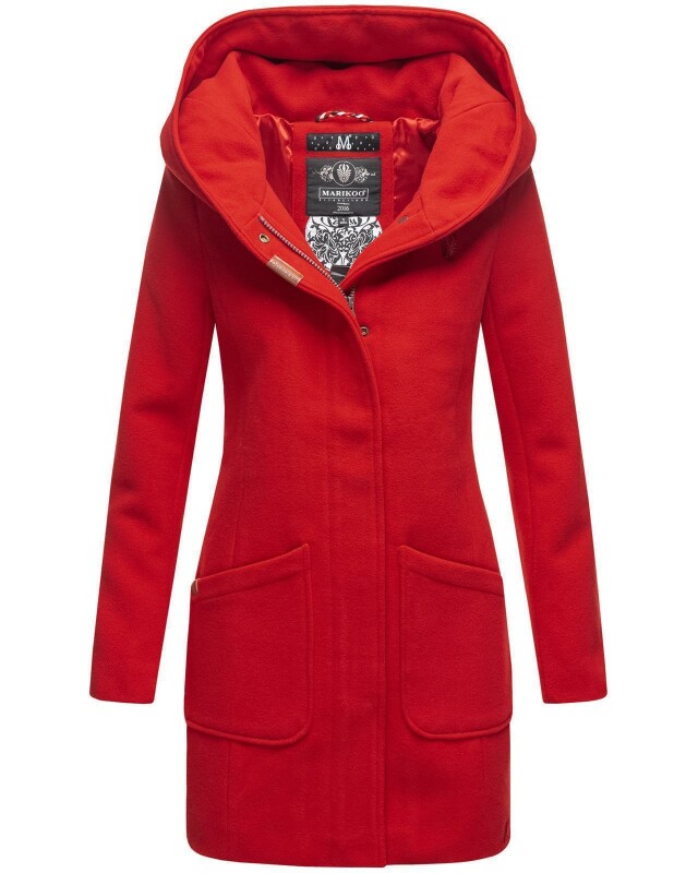 Marikoo Maikoo Damen Mantel mit Kapuze Trenchcoat Jacke B819 Rot Größe XS - Gr. 34