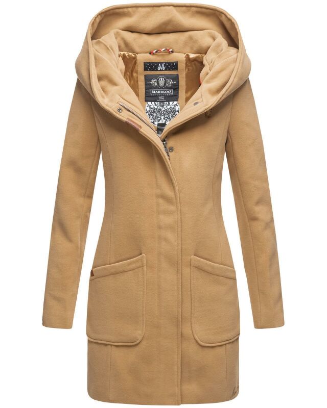 Marikoo Maikoo Damen Mantel mit Kapuze Trenchcoat Jacke B819 Camel Größe L - Gr. 40