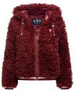 Marikoo warme Damen Jacke Teddyfell Winter Kuscheljacke Kunstfell B823 Bordeaux-Gr.XS