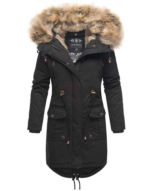 Navahoo Rosinchen Damen Winterjacke Parka gefüttert Kapuze B824 Schwarz-Gr.XL