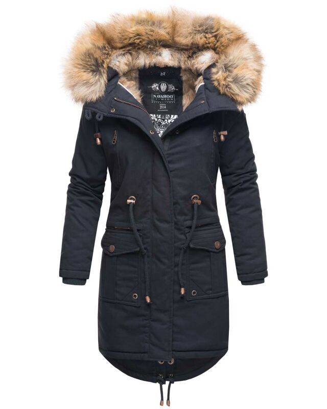 Navahoo Rosinchen Damen Winterjacke Parka gefüttert Kapuze B824 Navy-Gr.M