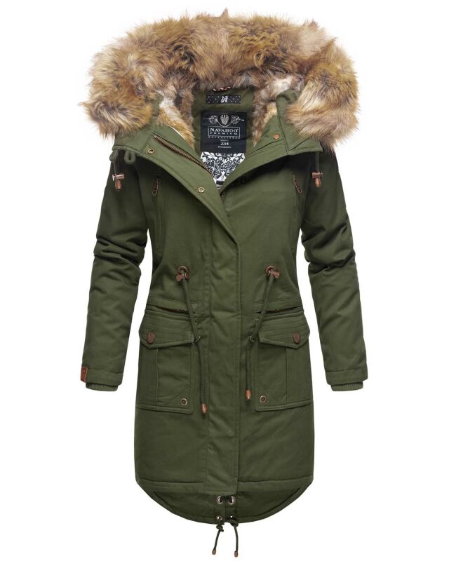 Navahoo Rosinchen Damen Winterjacke Parka gefüttert Kapuze B824 Olive-Gr.S