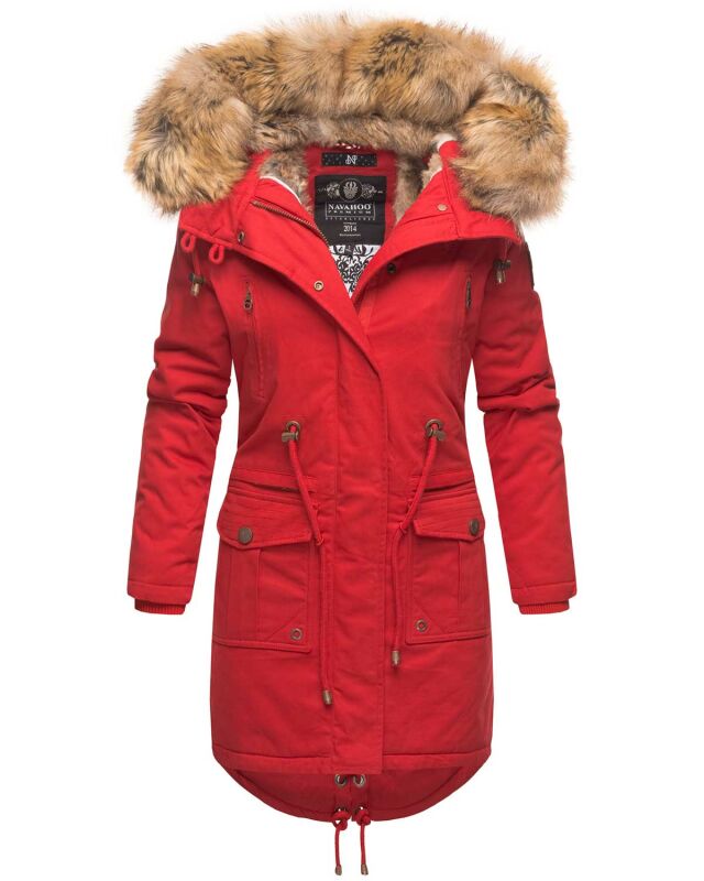 Navahoo Rosinchen Damen Winterjacke Parka gefüttert Kapuze B824 Rot-Gr.XS