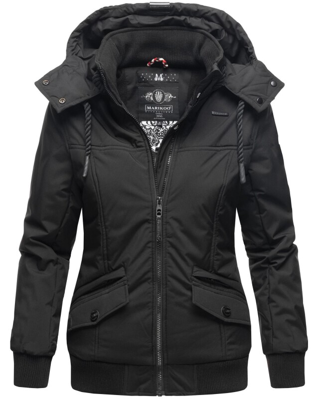 Marikoo Sumikoo Damen Winter Jacke leicht gefüttert mit Kapuze B827 Schwarz-Gr.XS