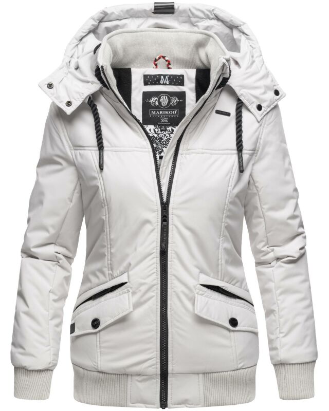 Marikoo Sumikoo Damen Winter Jacke leicht gefüttert mit Kapuze B827 Hellgrau-Gr.S