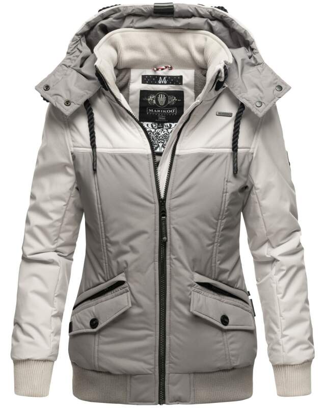 Marikoo Sumikoo Damen Winter Jacke leicht gefüttert mit Kapuze B827 H.Grau-Grau-Gr.XS
