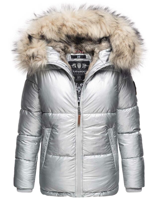 Navahoo Tikunaa Damen Winterjacke mit Kunstfellkragen B828 Silber-Gr.XS