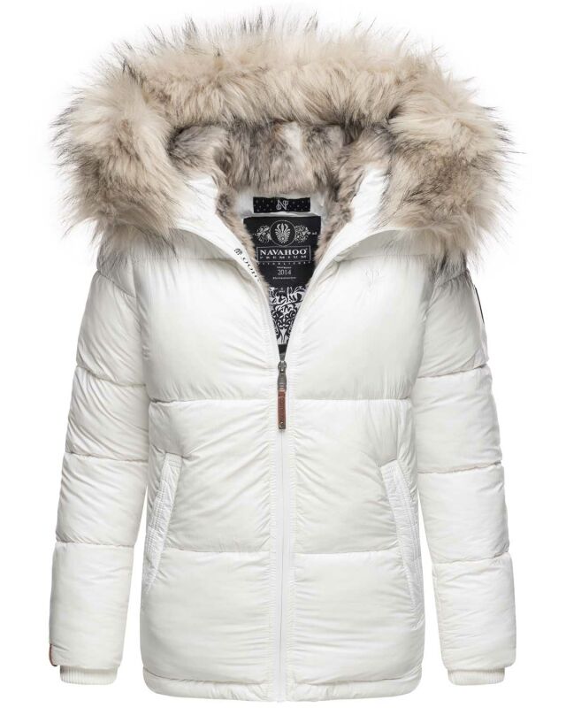 Navahoo Tikunaa Damen Winterjacke mit Kunstfellkragen B828 Weiß-Gr.M