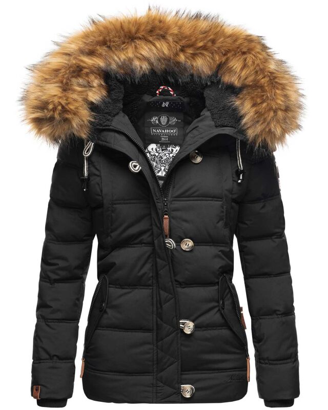 Navahoo Zoja Damen Winter Stepp Jacke Teddyfell Winterjacke B831 Schwarz-Gr.M