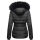 Navahoo Zuckerbiene Damen Steppjacke mit Kapuze und Kunstfellkragen B832 Schwarz-Gr.S