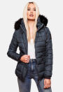 Navahoo Zuckerbiene Damen Steppjacke mit Kapuze und Kunstfellkragen B832 Navy-Gr.S