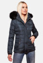 Navahoo Zuckerbiene Damen Steppjacke mit Kapuze und Kunstfellkragen B832 Navy-Gr.L