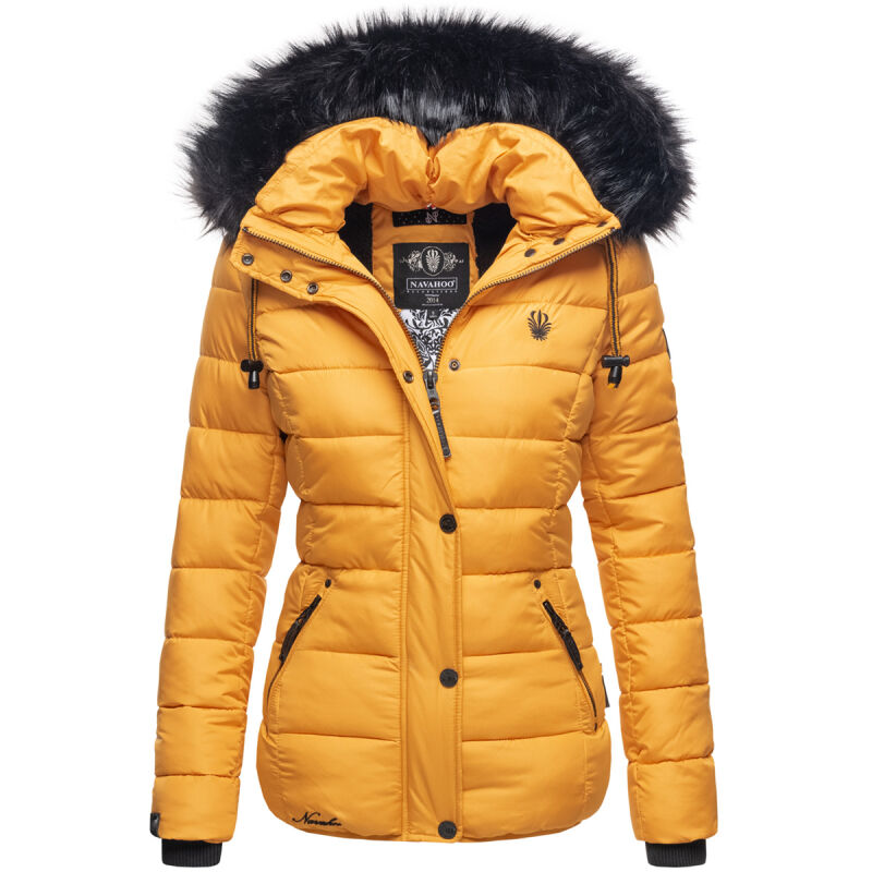 Navahoo Zuckerbiene Damen Steppjacke mit Kapuze und Kunstfellkragen B832 Gelb-Gr.XS