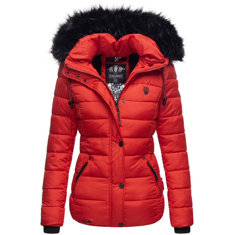 Navahoo Zuckerbiene Damen Steppjacke mit Kapuze und Kunstfellkragen B832 Rot-Gr.L